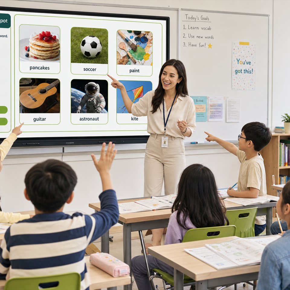 A teacher leading an interactive Vocab Hotspot activity